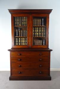 William IV mahogany bookcase on chest